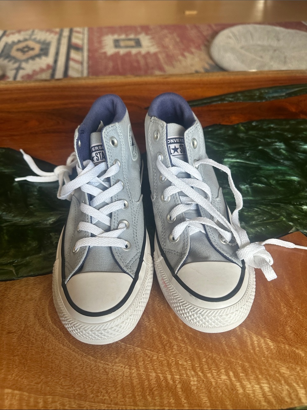Converse High-Top Sneakers in Light Gray with Navy Lining